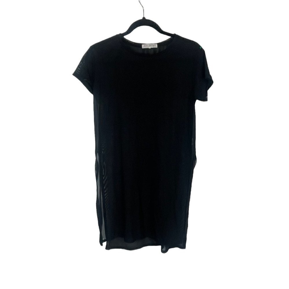 Joah Brown Supreme Sheer Short Sleeve Stretch Side Slit T Shirt Dress Black